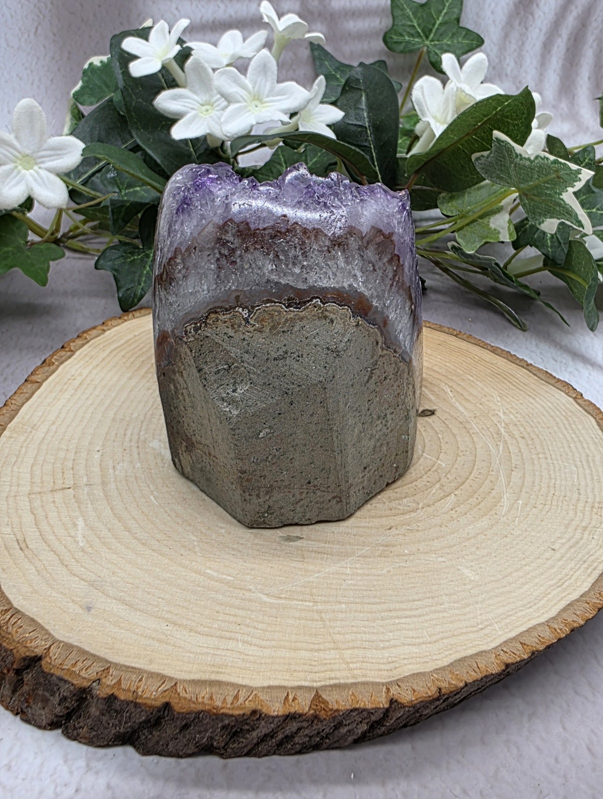 Natural Uruguay Amethyst Geode Purple Crystal with Agate Banding Free Standing
