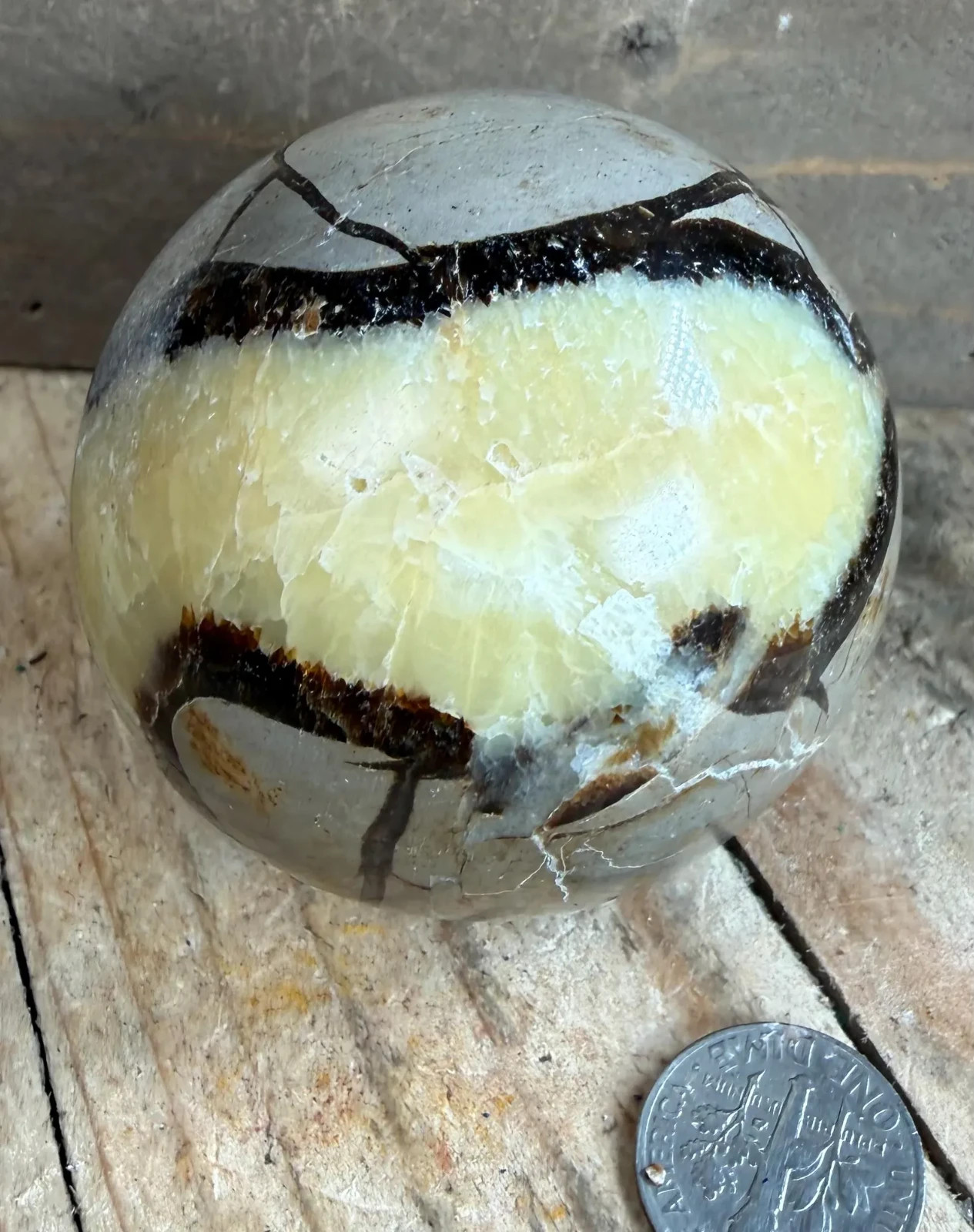 53mm Handcrafted Polished Natural Septarian Sphere with Unique Patterns