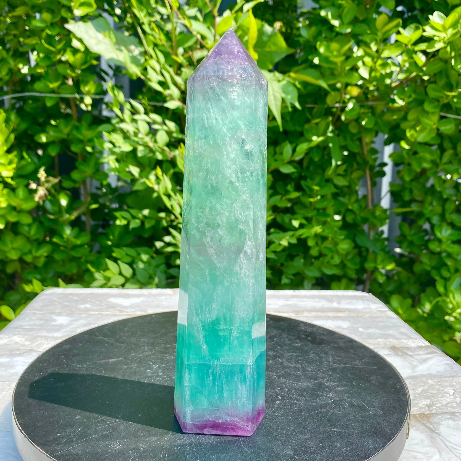 1.96LB Natural Rainbow Fluorite Obelisk Quartz Crystal Wand Tower Point Heal
