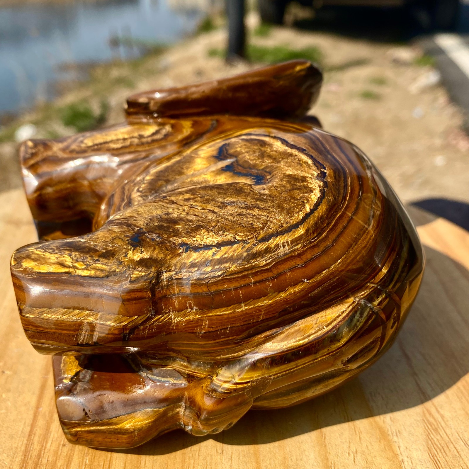 3.72LB Natural Tiger’s Eye Gemstone Elephant Figurin Hand Carved Mineral