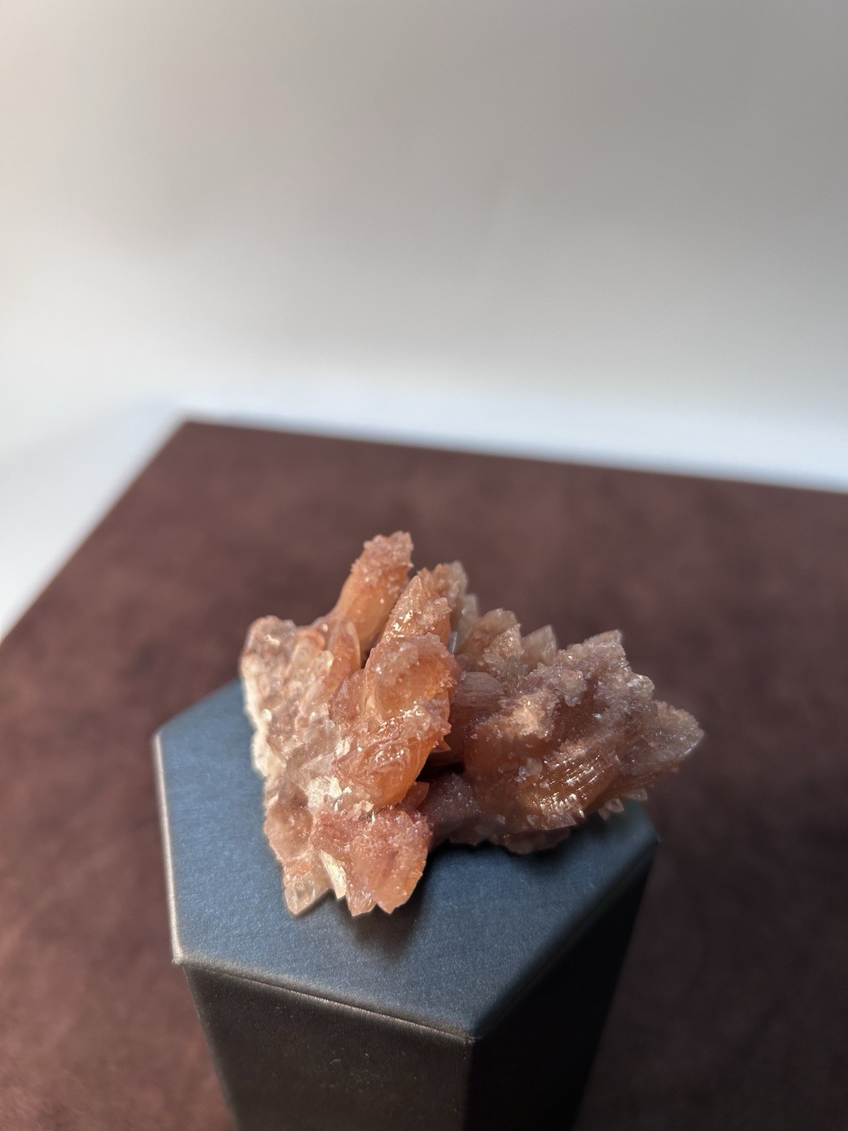 Peachy Salmon Orange Calcite on Calcite Santa Eulalia Mexico Joseph Simon