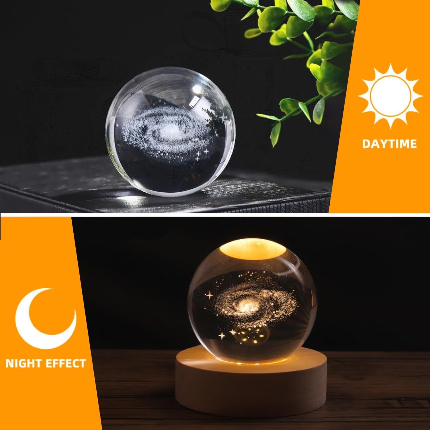 Elegant 3D Crystal Universe Globe with Wood Base – Ambient Lighting Decor
