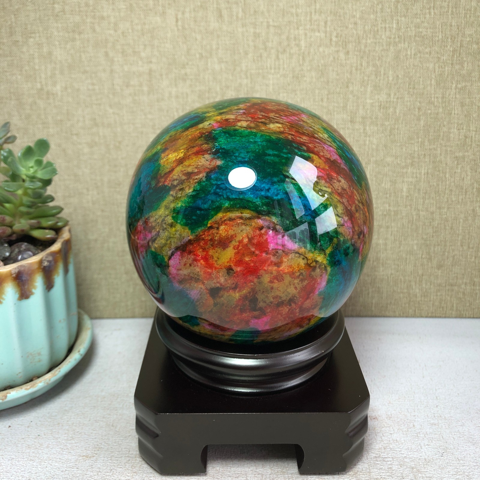 Natural “Seven Colors Jade” sphere flat bottom specimen Taiwan China 99mm A4577