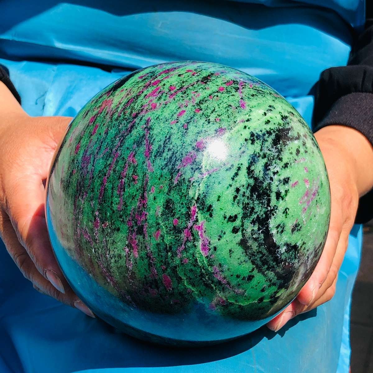 9.81 LB Large Natural Ruby Zoisite Sphere Crystal Healing Stone Specimen 5152