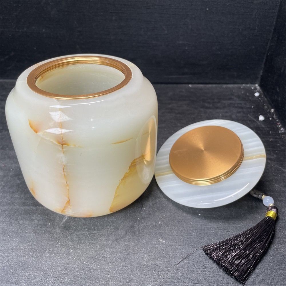 2.8LB 4.6″ Natural Afghan Jade Removable Jar Crystal Quartz Carving Gift