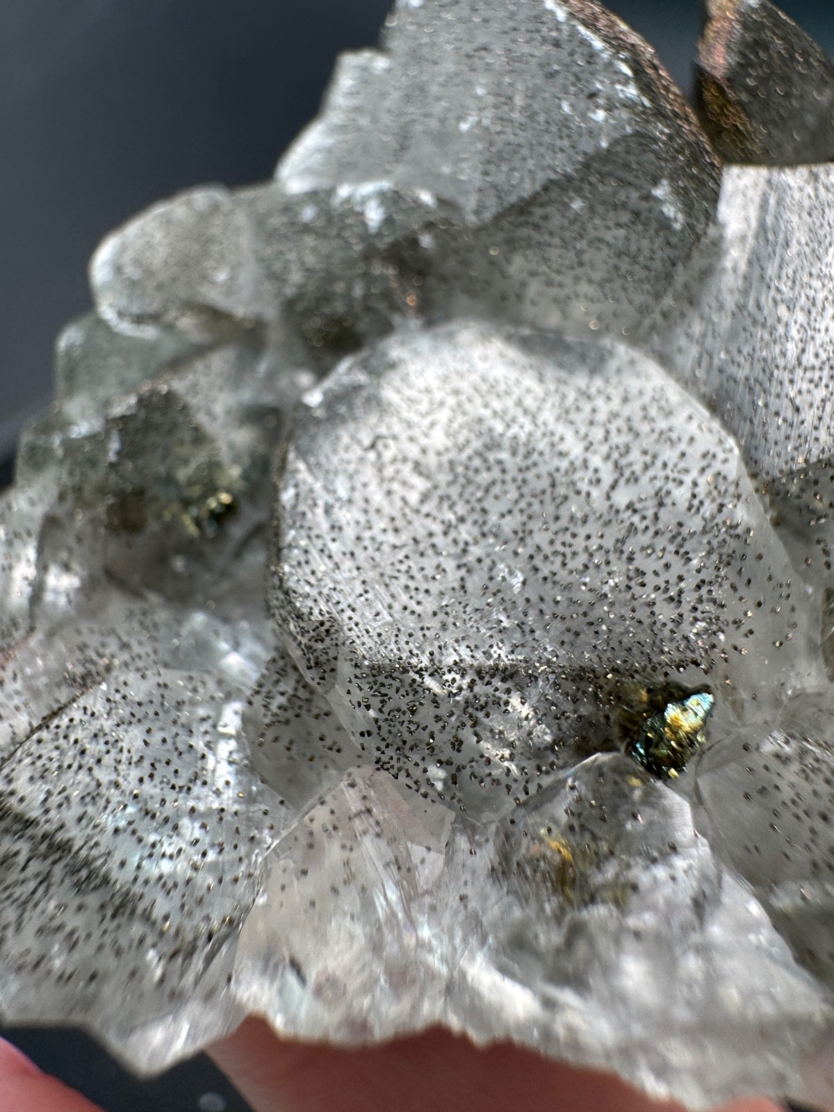6703 Rainbow Chalcopyrite on Gray Benz Calcite Fu Jian 55g