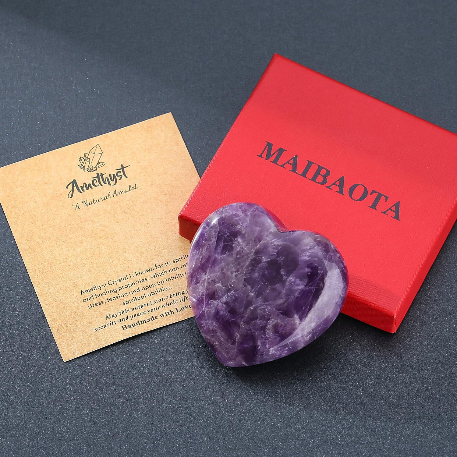 60 Mm Amethyst Crystal Rock Large Heart Stone Healing Crystals Gifts for Women N