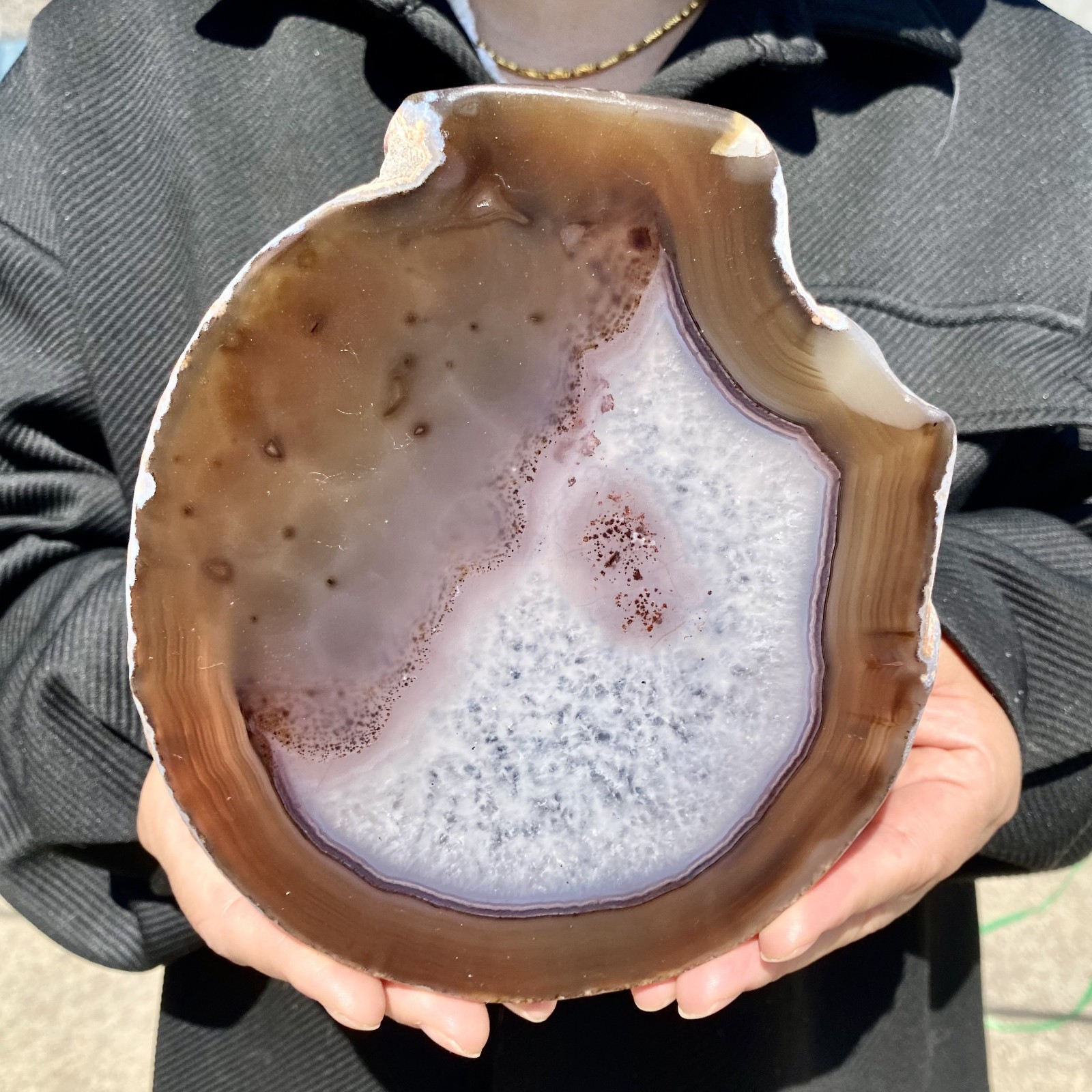 1.7LB Natural Agate Striped Crystal Quartz, Hand-cut Mineral Specimen Healing