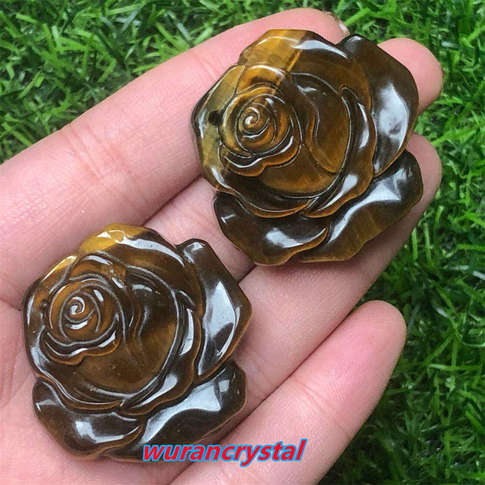 Natural Tiger’s eye Quartz Hand Carved Rose Flower Skull Crystal healing1pc