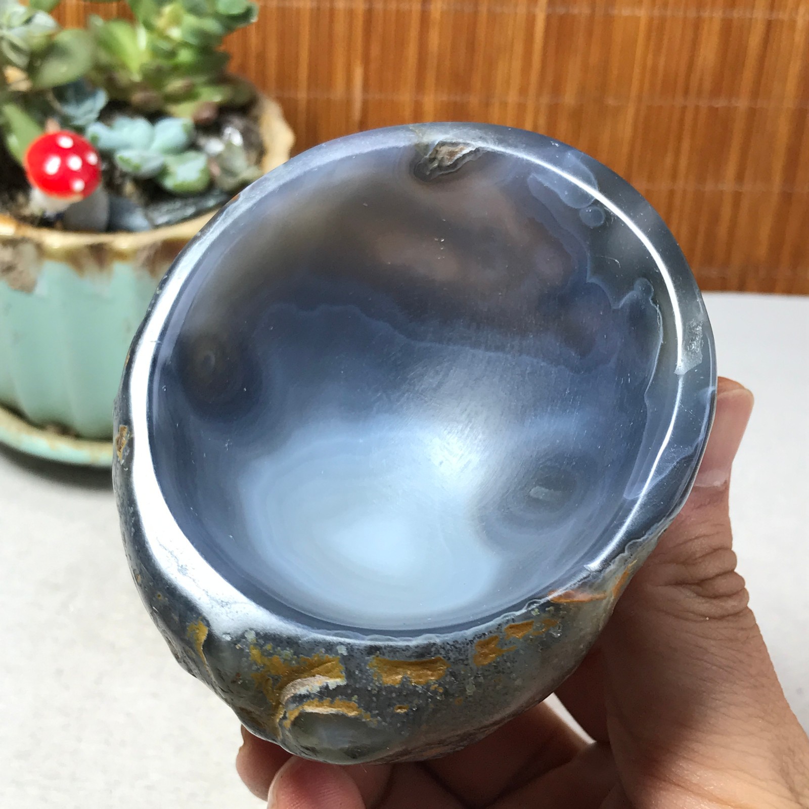 88-73-40mm Natural Polished Agate Carved Stone Rock Ashtray Ash Tray 257g A6326