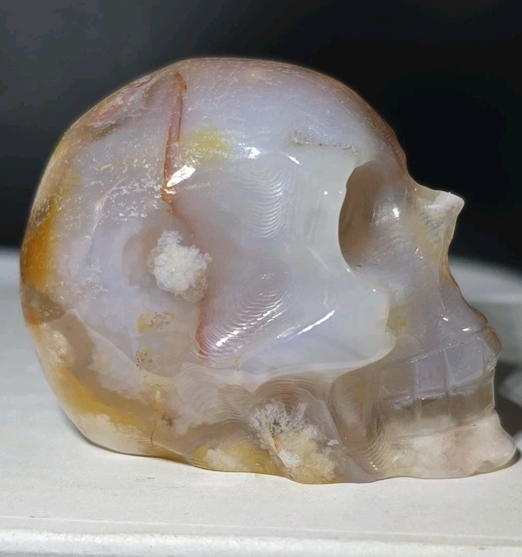 Flower Agate Skull 4.5 Oz. 126g 2″ X 1.75 “