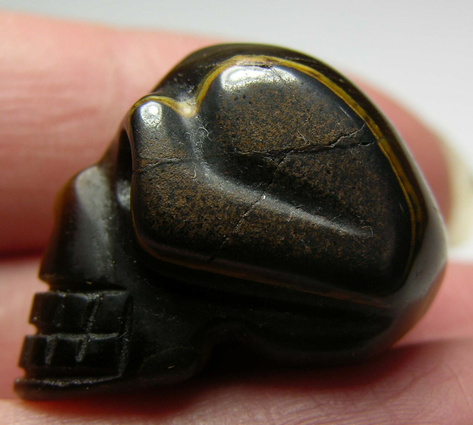 #2 Madagascar 52.55ct 100% Natural Tigereye Stone Skull Carving 10.50g 26.00mm