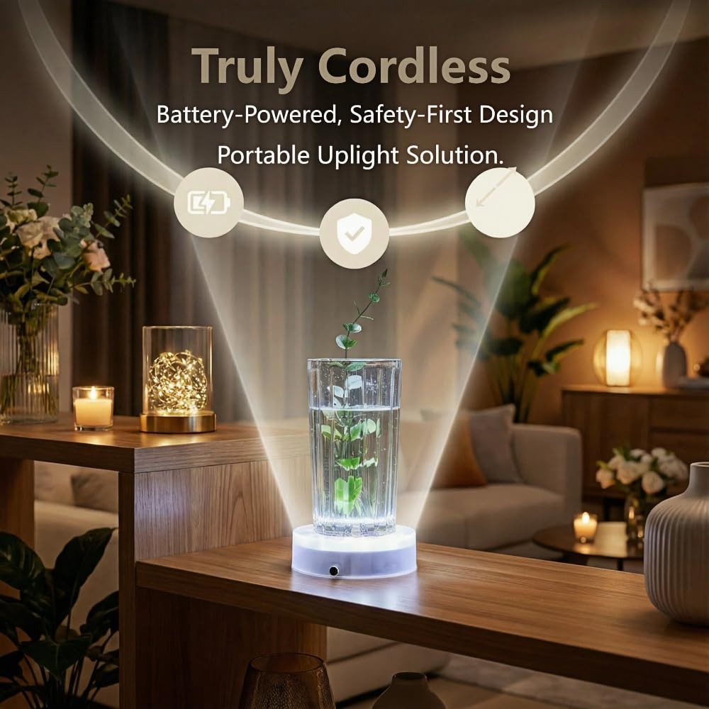 4 Inch Round LED Light Base for Glass Art & Vase Displays White