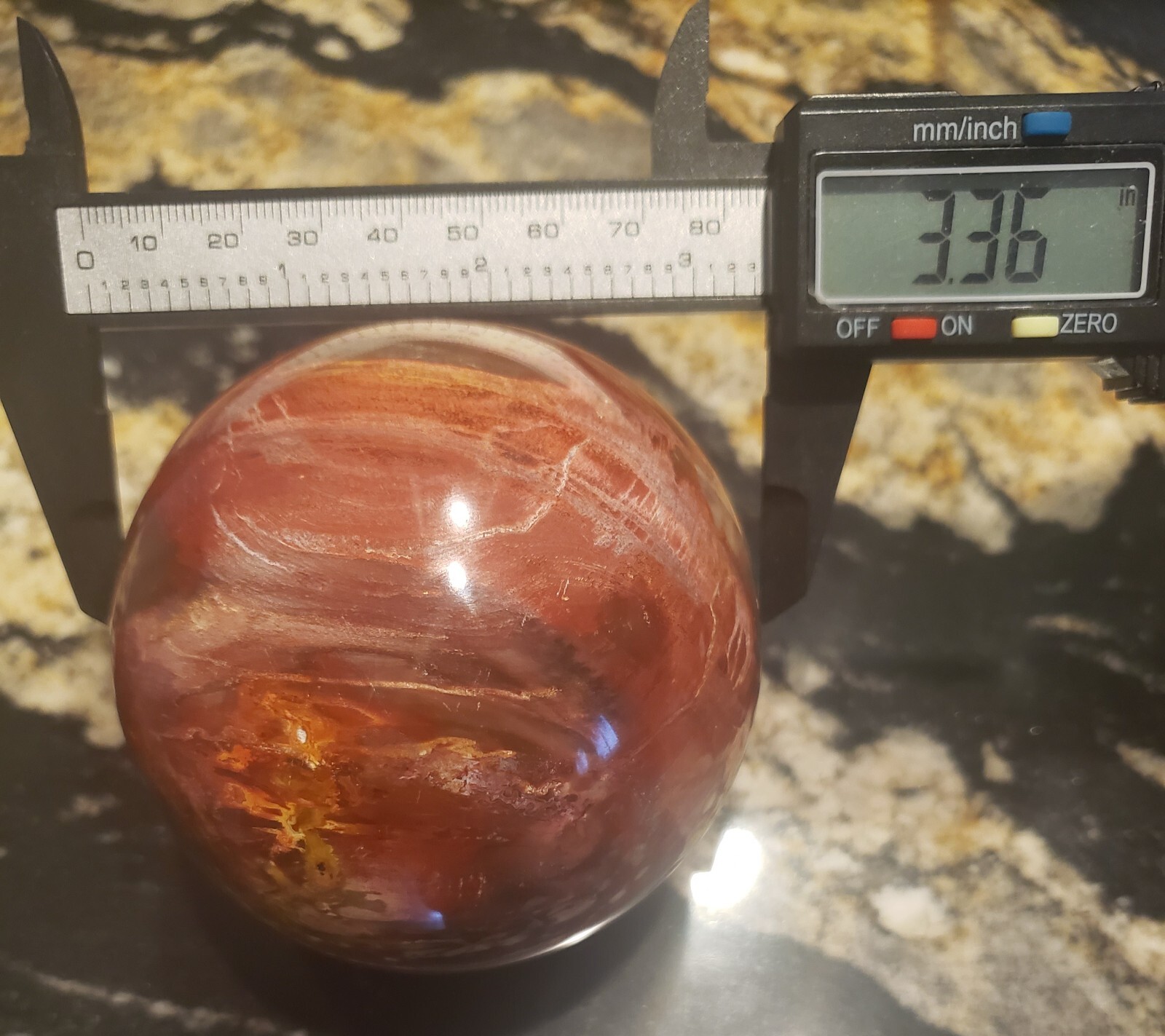 3.36″ Red Petrified Wood Sphere Orb Quartz Crystal Ball Fossil Mineral UV, 865g