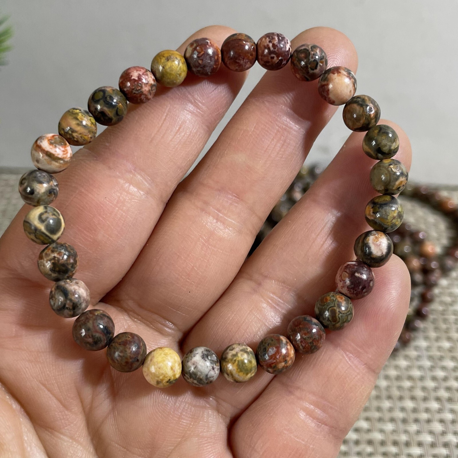 Wholesale 5Pcs Natural Leopard Jasper stone 6mm Quartz Crystal Stretch Bracelet