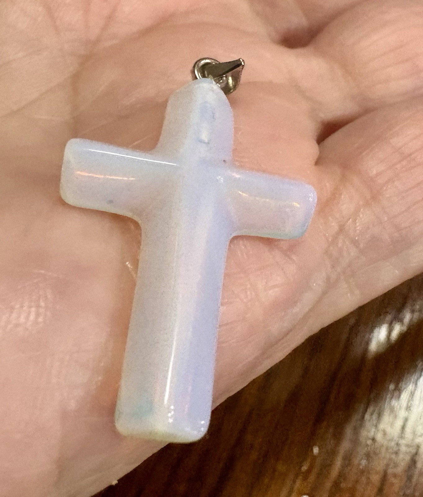 Opalite Cross Quartz Transparent Iridescent Pendant GF Clasp 1.5”