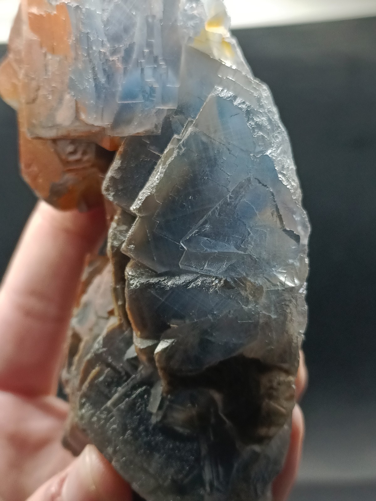 595g Natural Blue Cubic Fluorite Crystal Mineral Specimen Iron Oxide Coated