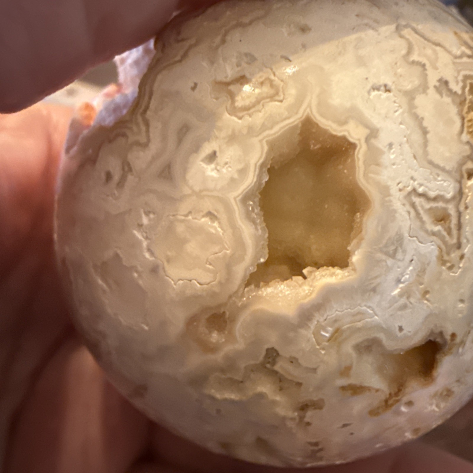 Pink Lace Agate Sphere 2.25 In With Tall Elegant Glass Stand 242g
