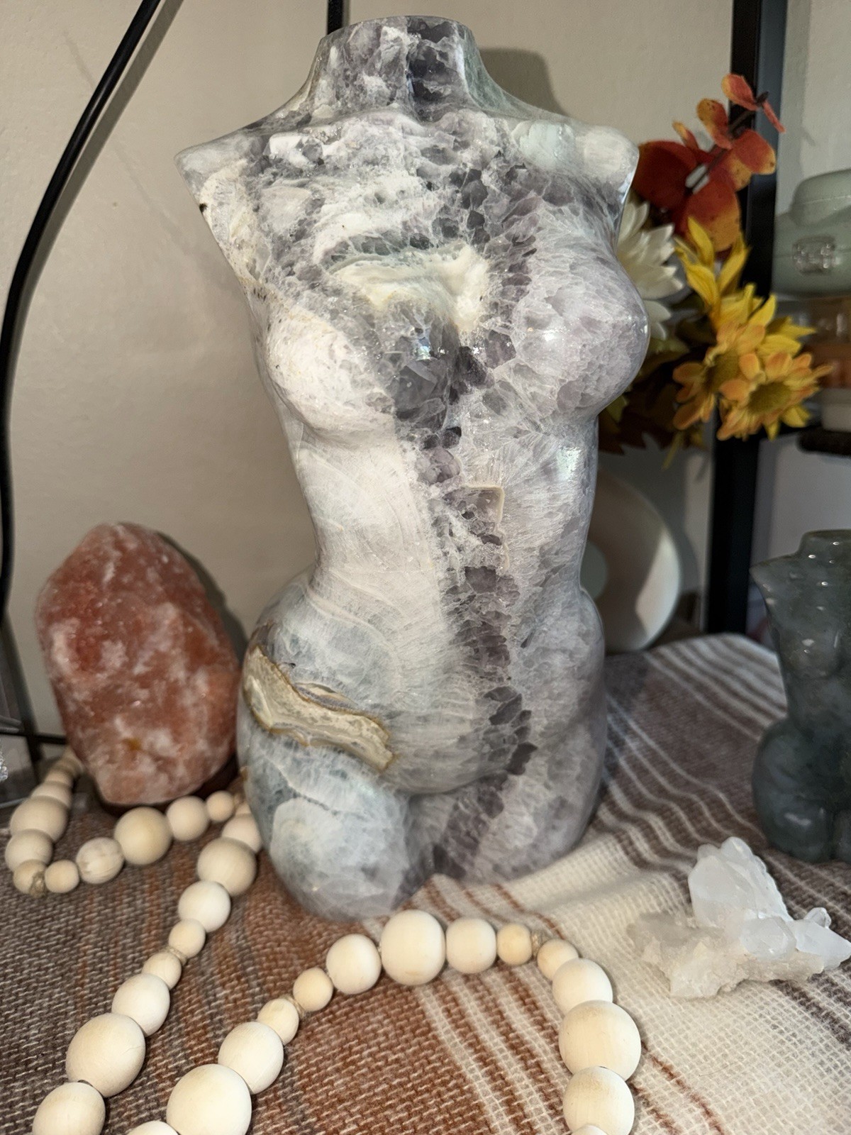 Large 22 lb Natural Fluorite Goddess Torso Crystal Carving Sculpture 9.75kg