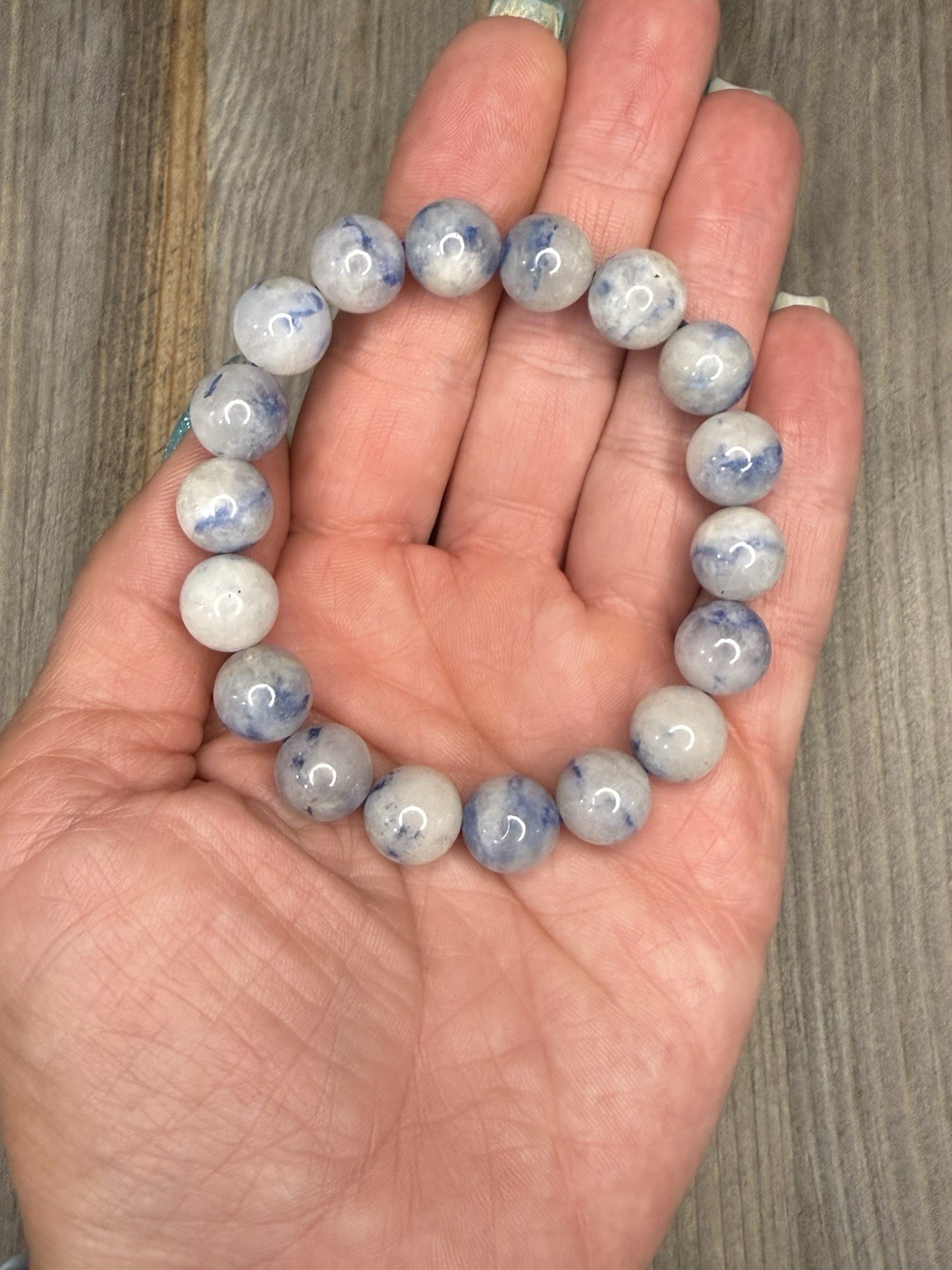 Natural Dumortierite in Quartz 8mm Stretch Bracelet Blue Inclusion Crystal Stone