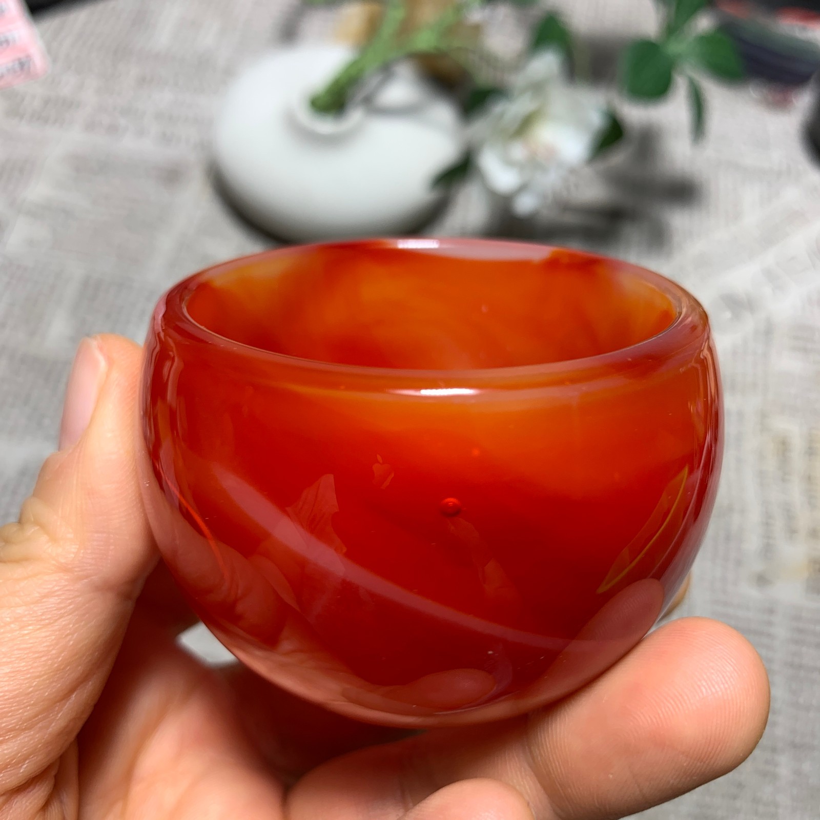 167g Red Agate Bowl Carving Carnelian Cup Glass Cup Reiki Manual Crystal Collect
