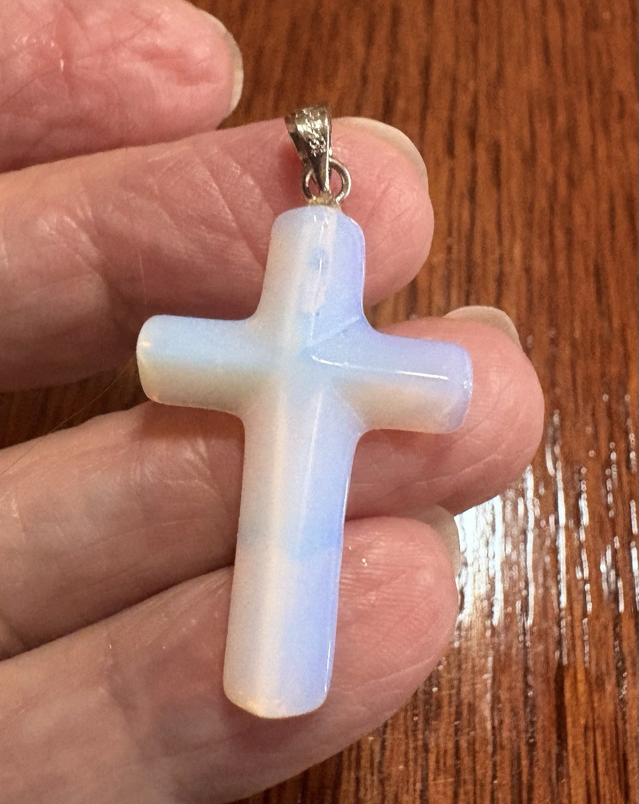 Opalite Cross Quartz Transparent Iridescent Pendant GF Clasp 1.5”