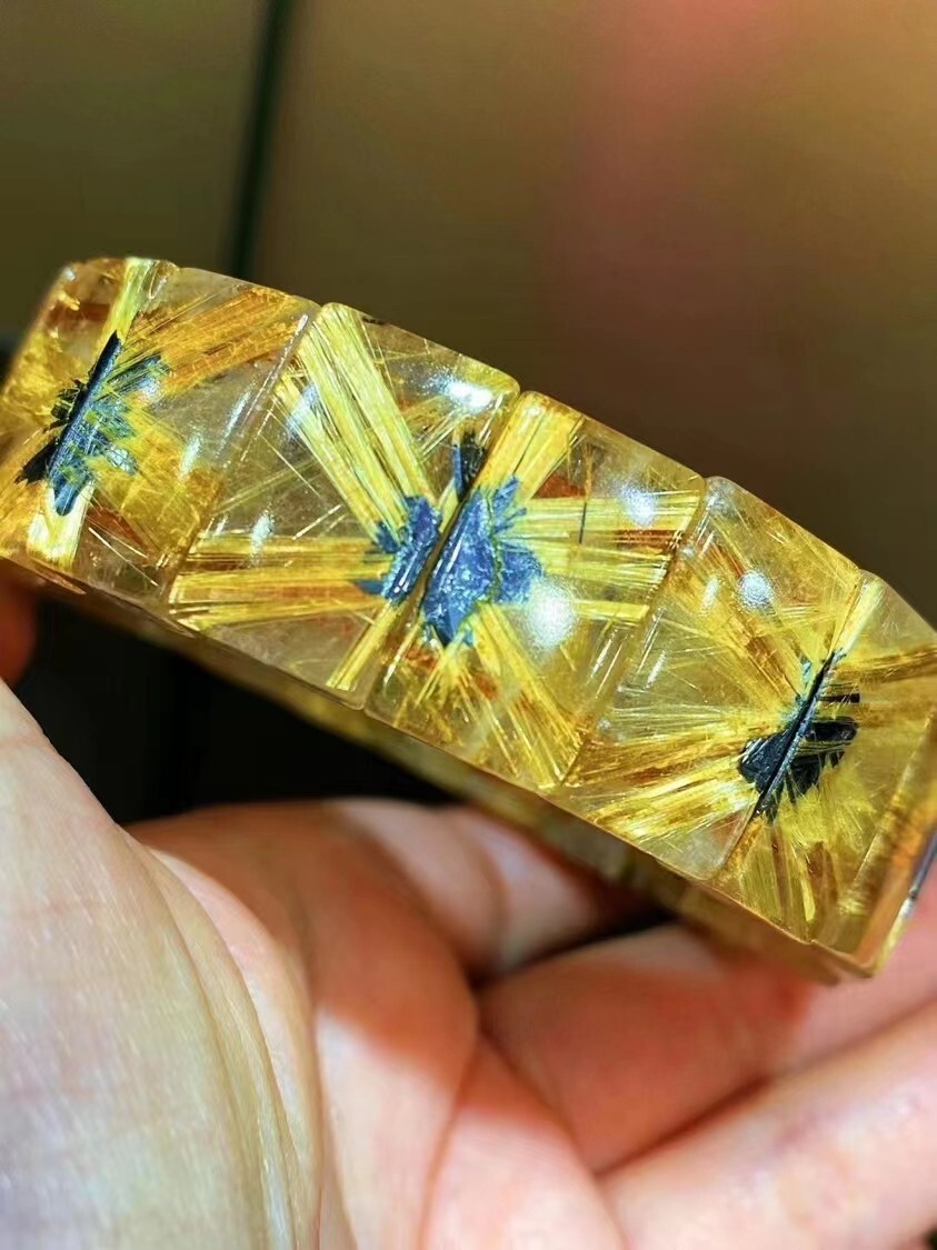 100% Natural Gold Rutilated Quartz Crystal Rectangle Man Woman Bracelet AAAAAA