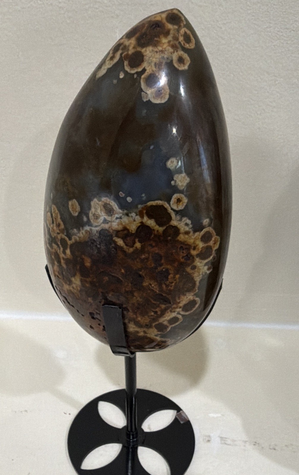 Polished Druzy Geode Agate Egg Crystal Mineral Display Specimen on Metal Stand