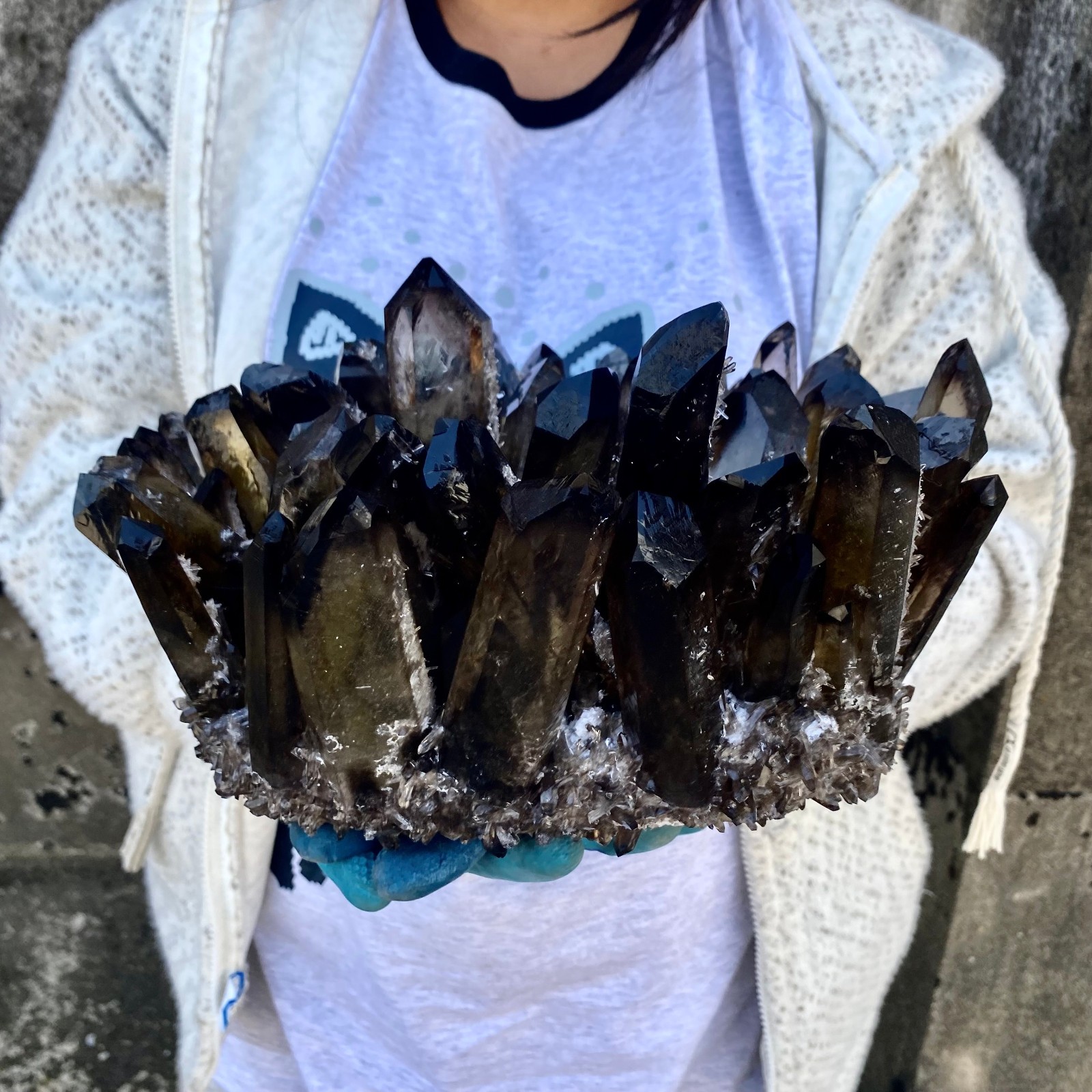 15.43LB New Find black Phantom Quartz Crystal Cluster Mineral Specimen Healing