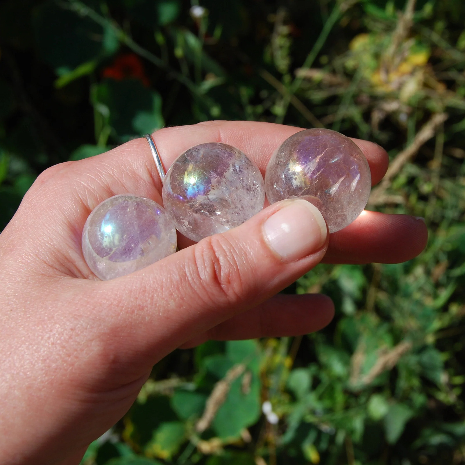 ONE Small Angel Aura Clear Quartz Crystal Sphere, 20mm to 40mm