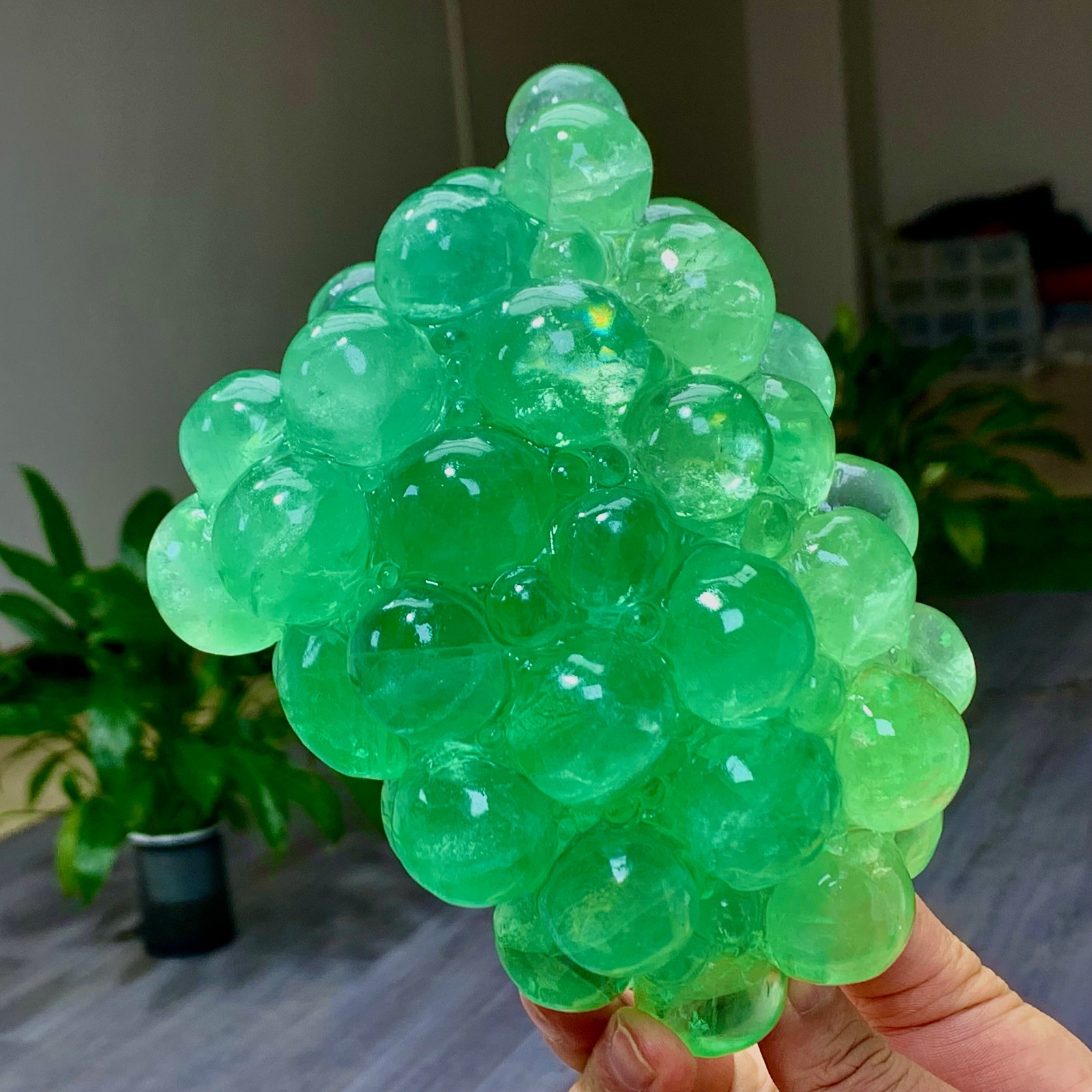 5.18LB Natural green fluorite hand carving grape shape Crystal mineral