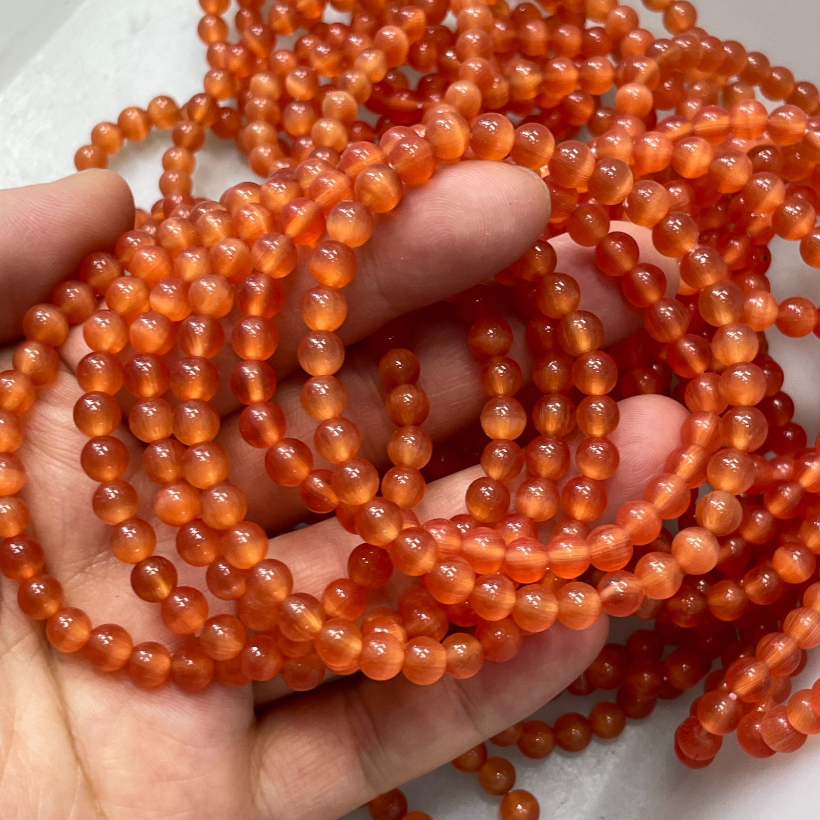 10pcs Glass Cat Eye Beads Round Beads 6mm Bracelet decor 7.5″