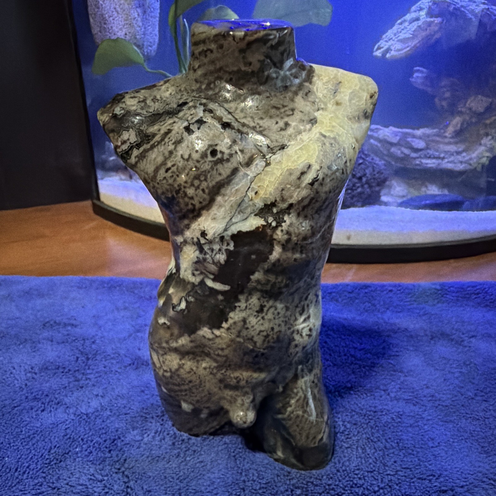 Volcano Agate Carved Male Torso Figurine Sculpture, UV Reactive, Approx 6 in
