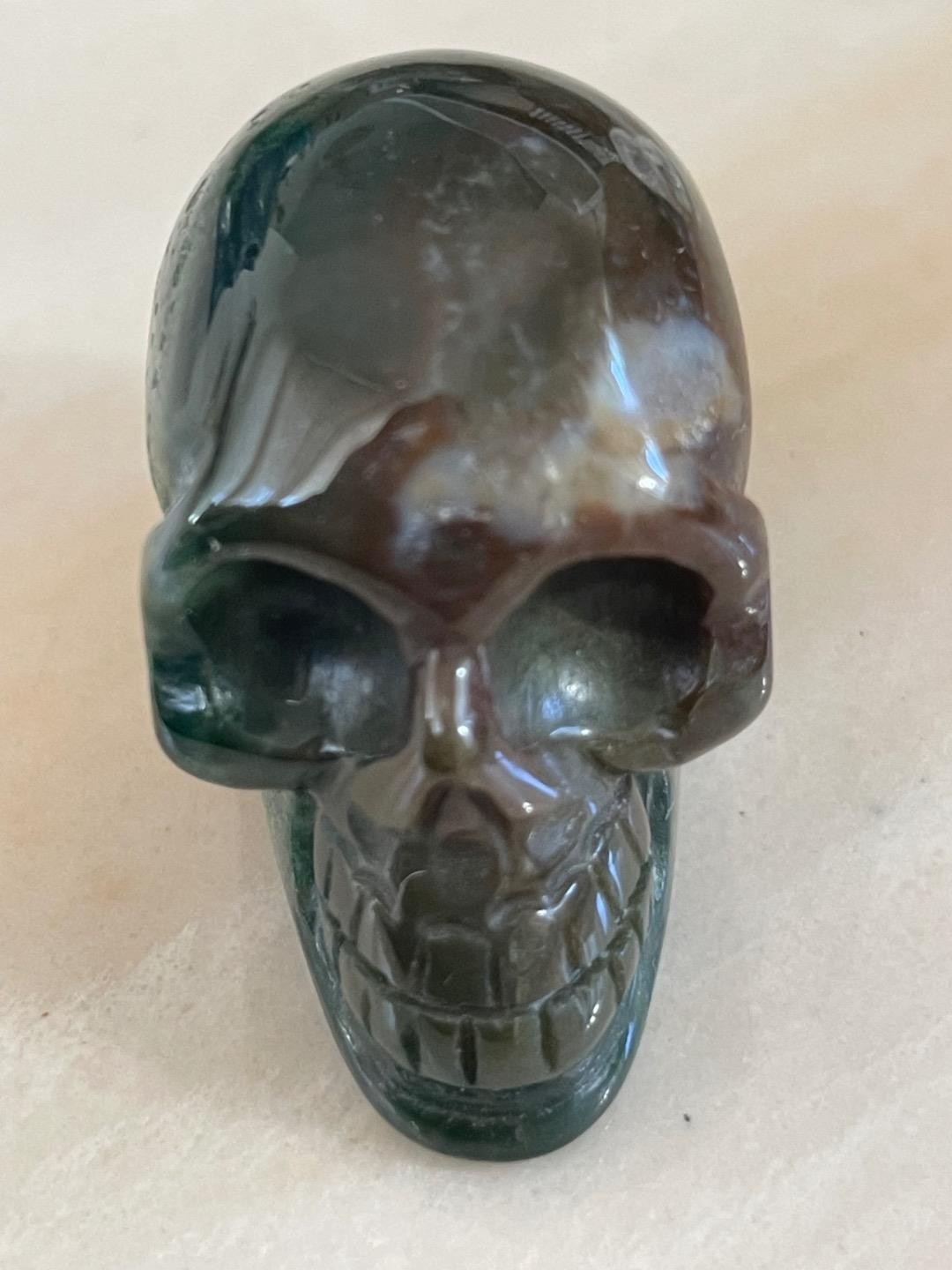 2.0″ Natural green Agate Carved Crystal Skull, Crystal Healing #5113