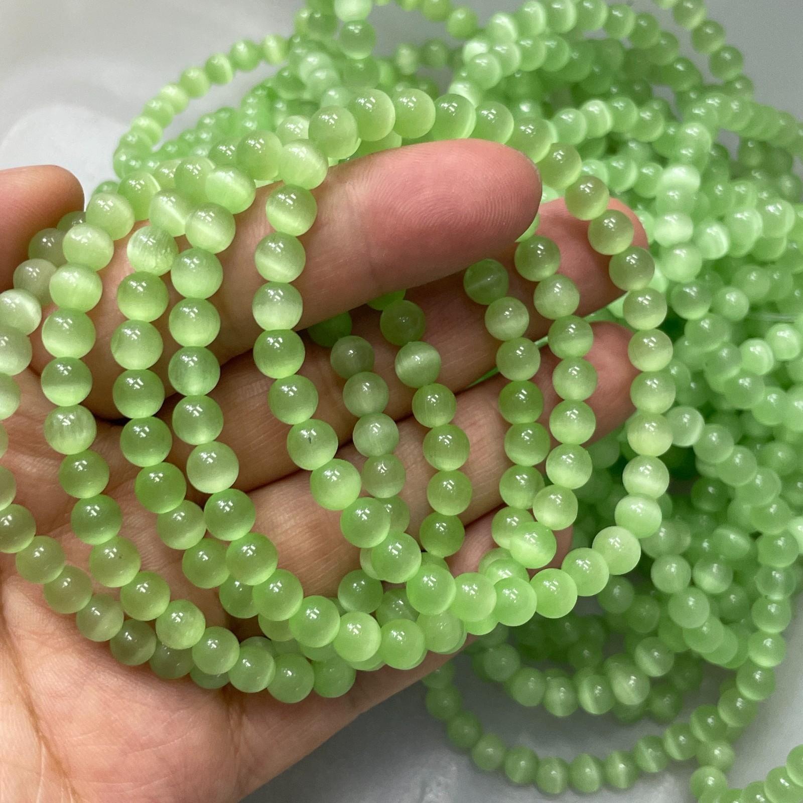 Glass Cat Eye Beads Round Beads 6mm Bracelet decor 7.5″ 10pcs
