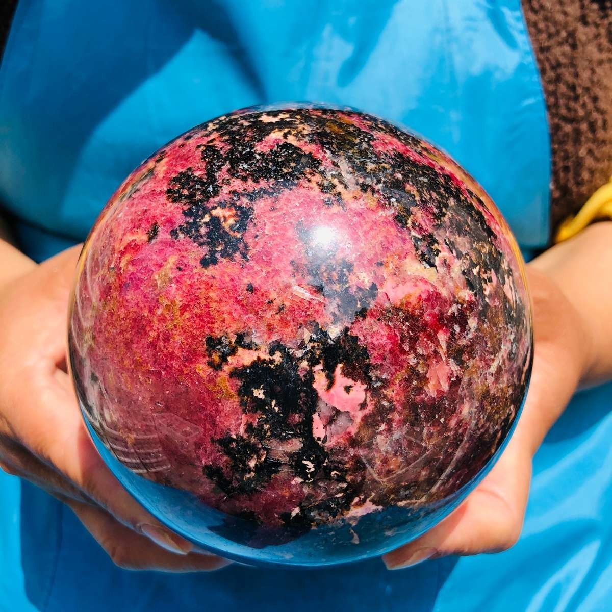 6.35LB Natural Rhodonite Crystal Sphere Pink Black Healing Gem Stone 4800