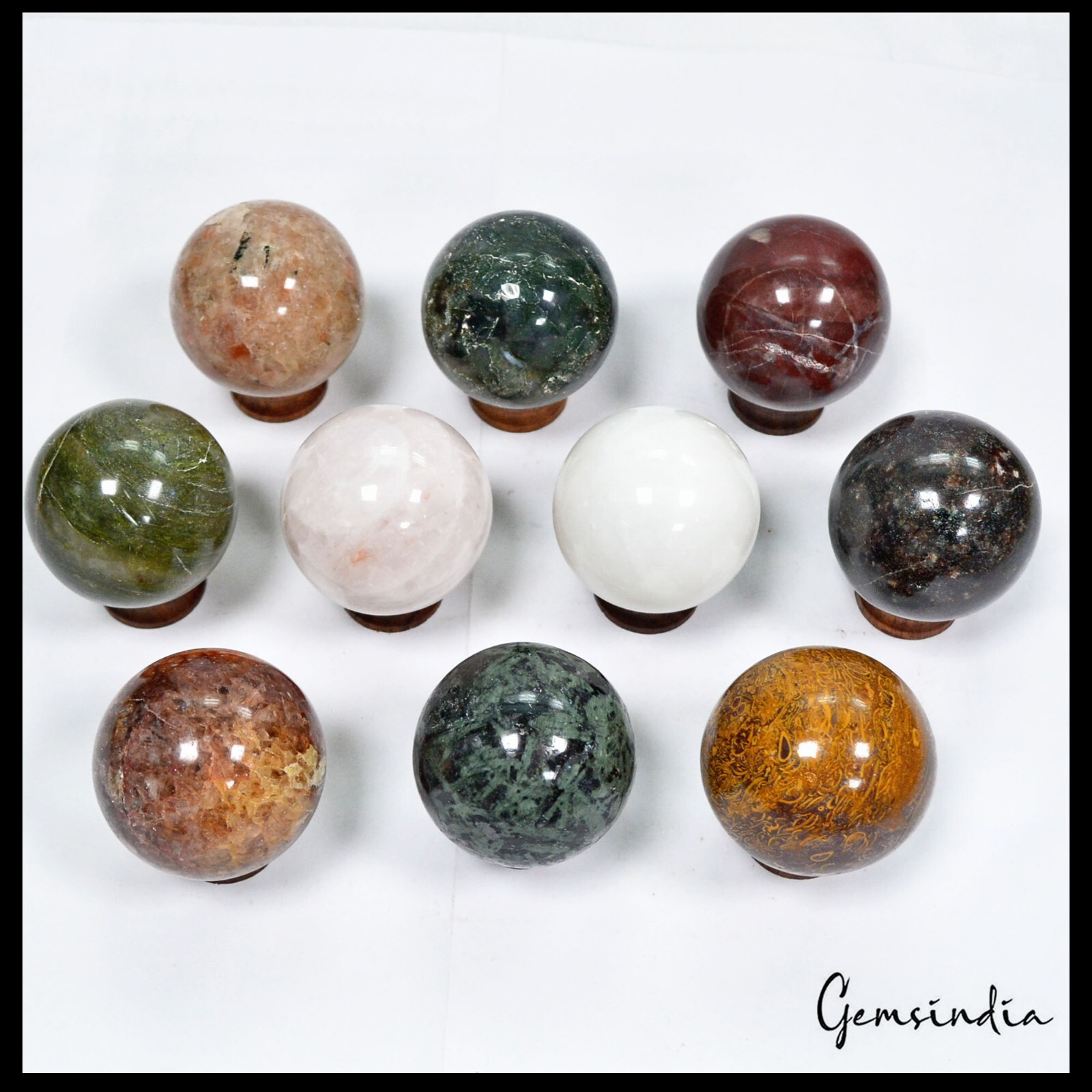 1.9kg Multi Gemstone Sphere Lot 49-52mm Natural Polished Crystal Ball Collection