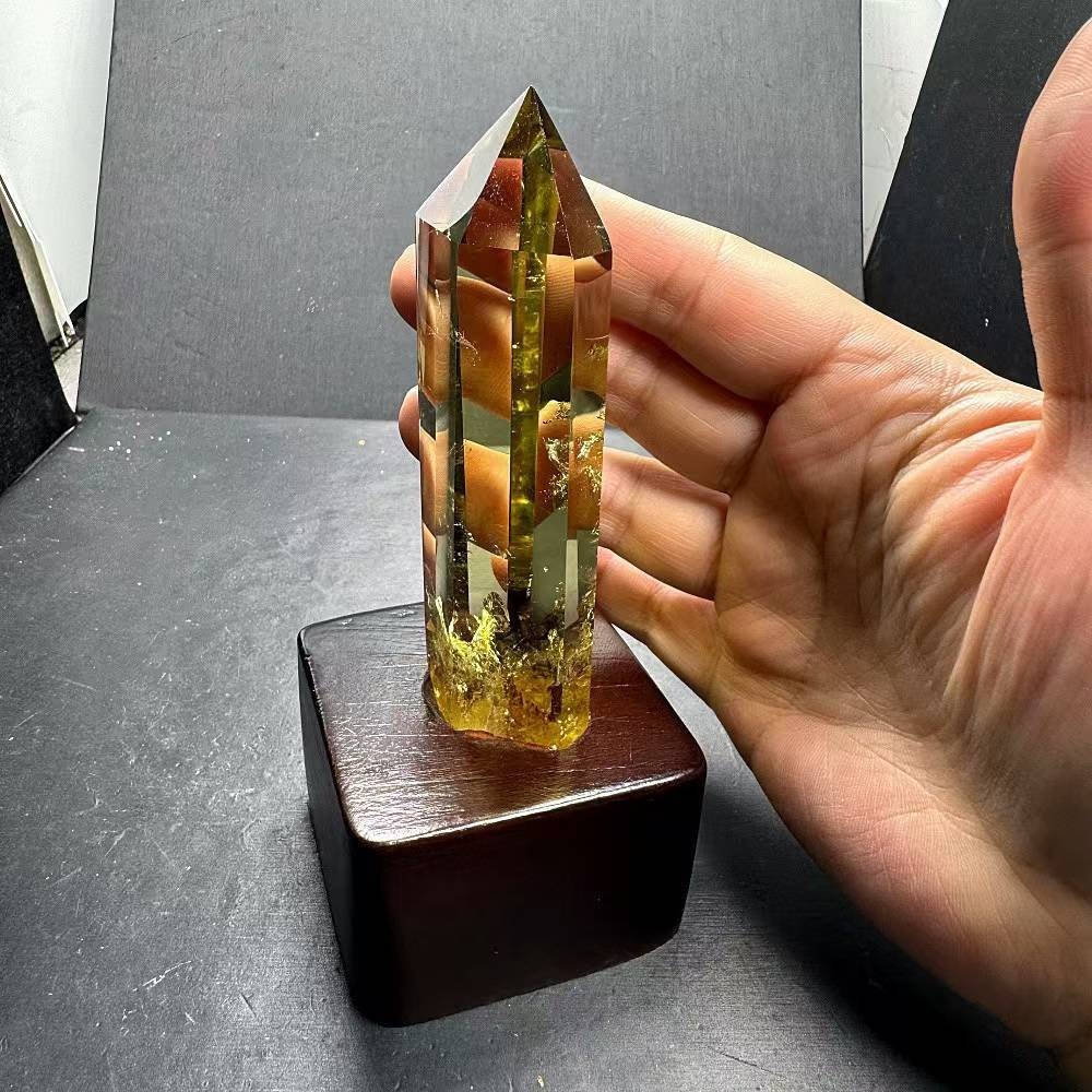 240g Natural Citrine Quartz Obelisk Energy Crystal Tower Point Reiki+Stand
