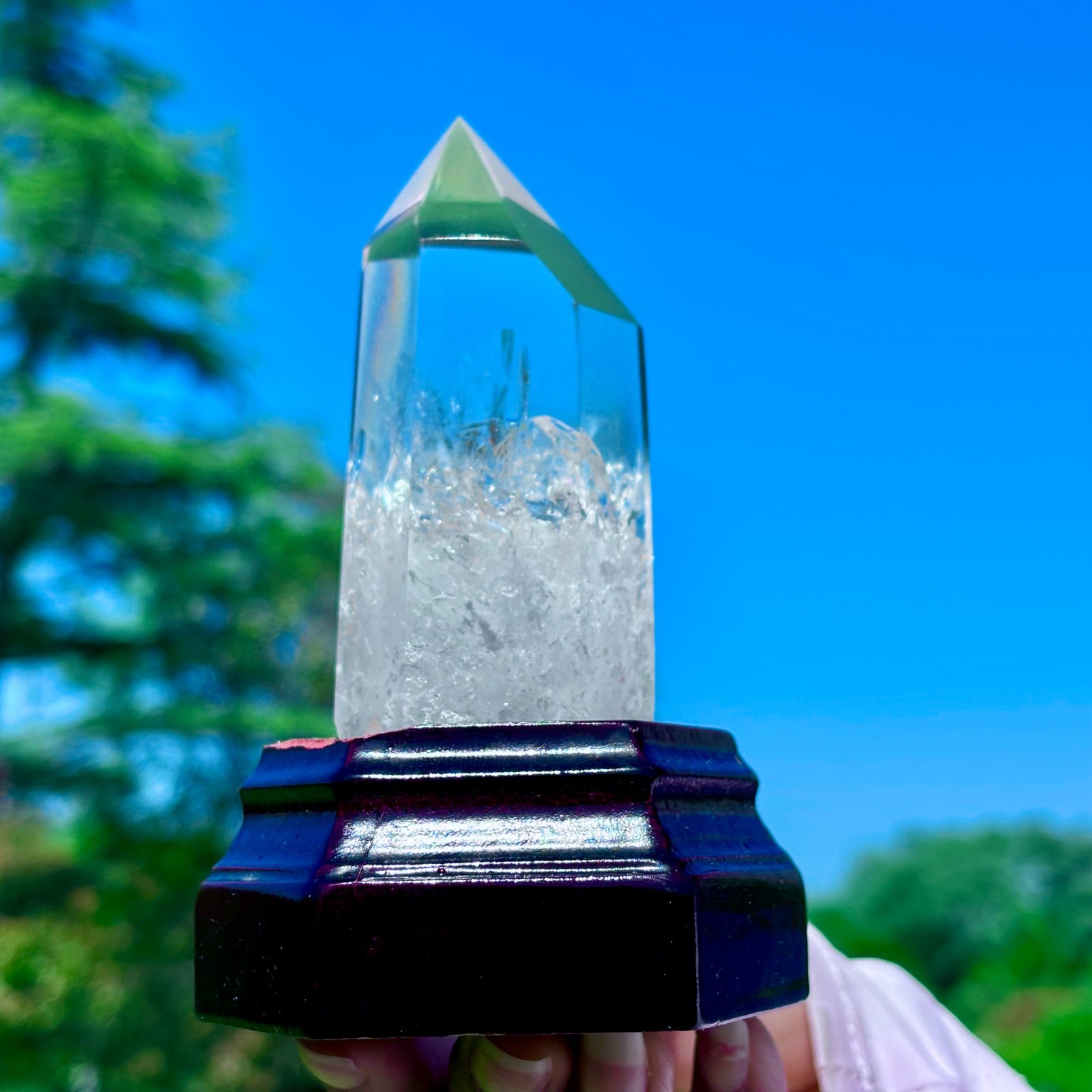 249G Natural Clear White Crystal Obelisk Transparent Quartz Energy Column Reik