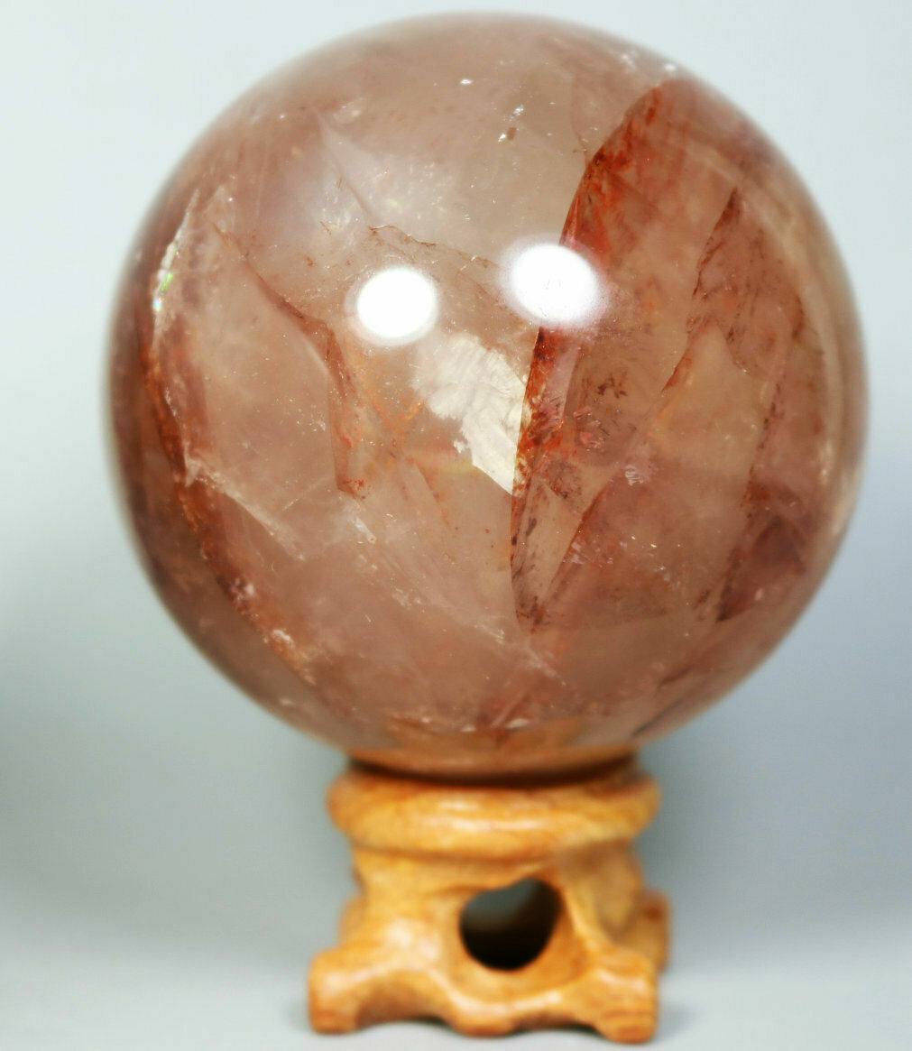 Natural RED FIRE QUARTZ Hematoid Crystal PHANTOM MULTI INCLUSIONS Sphere Stand