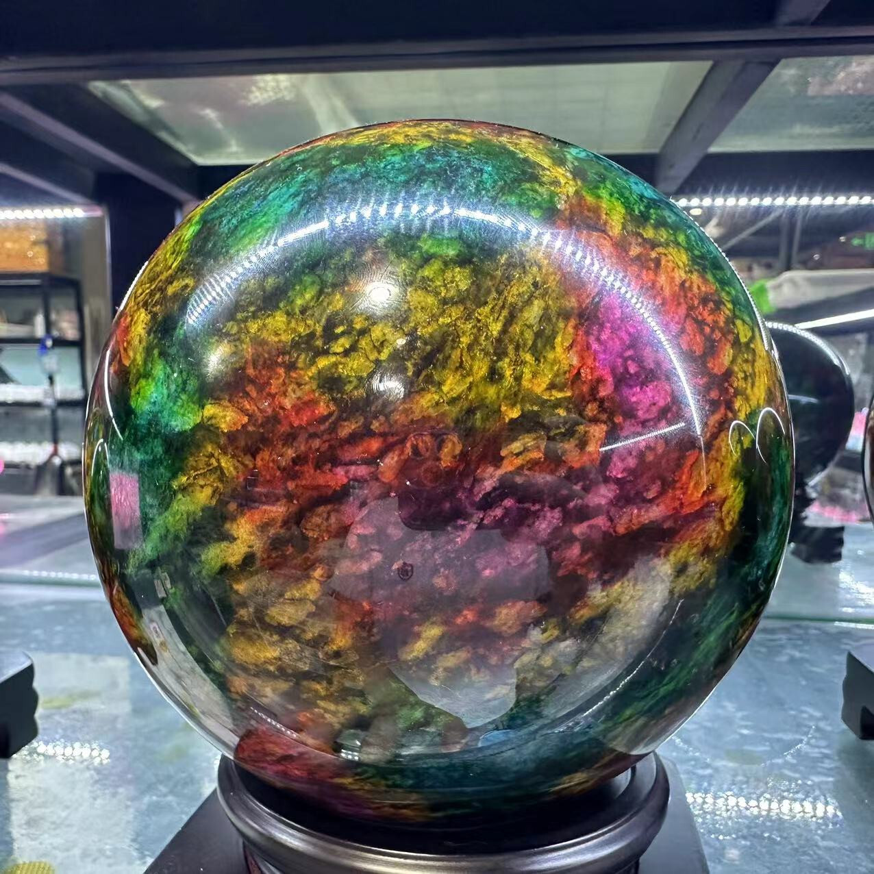 Natural “Seven Colors Jade” sphere quartz polished ball decor gift+stand 12LB+