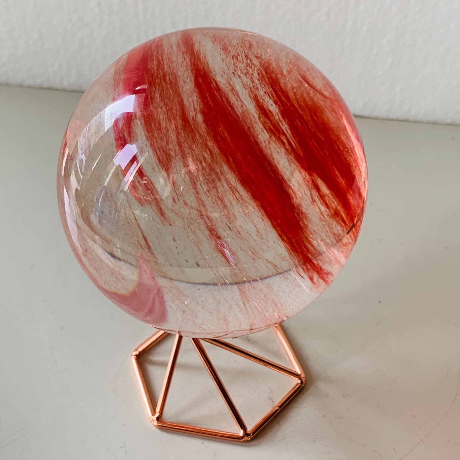 1.5LB Red Smelting Stone Quartz Sphere Crystal Energy Ball Reiki Gem+stand A22