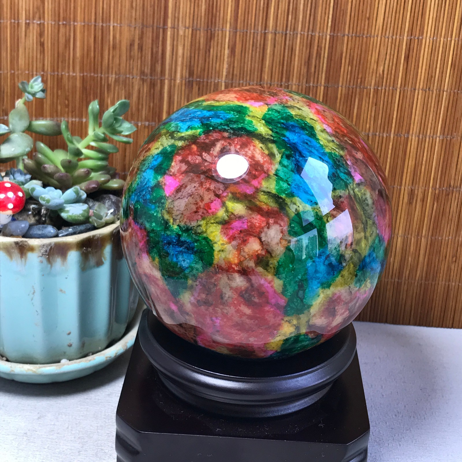 Natural “Seven Colors Jade” sphere Ball -Taiwan China 1.85kg Base Random A5806