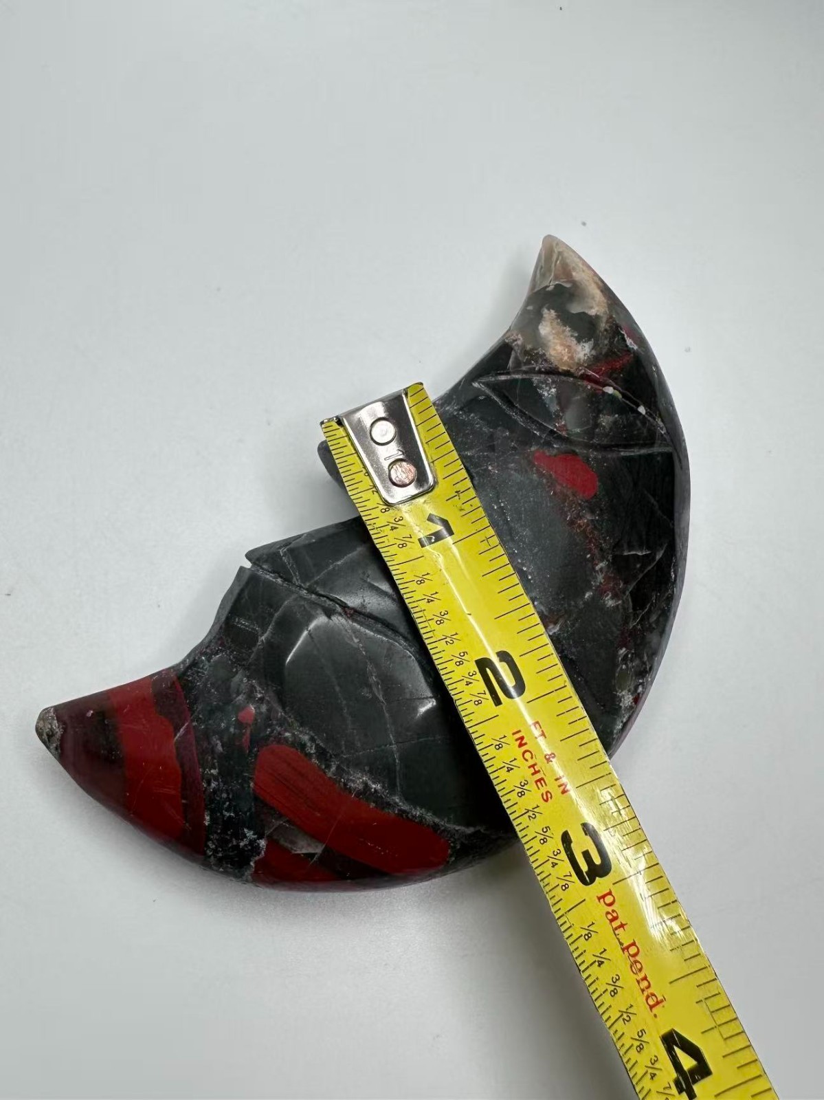 Large Natural Bloodstone Heliotrope Crystal Moon Face Carving 5″x2.75″ polished