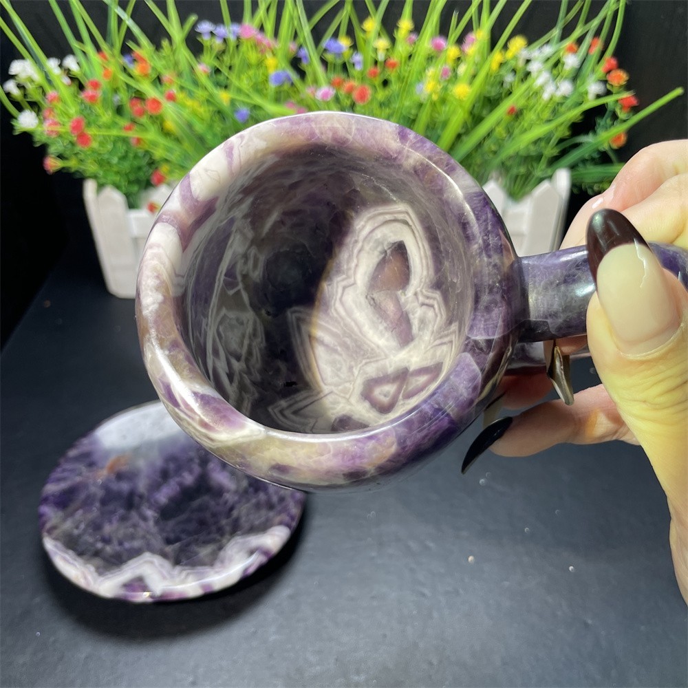 2.5LB 4.7″ Natural Dream Amethyst Cup Crystal Quartz Decor Figurine Carved
