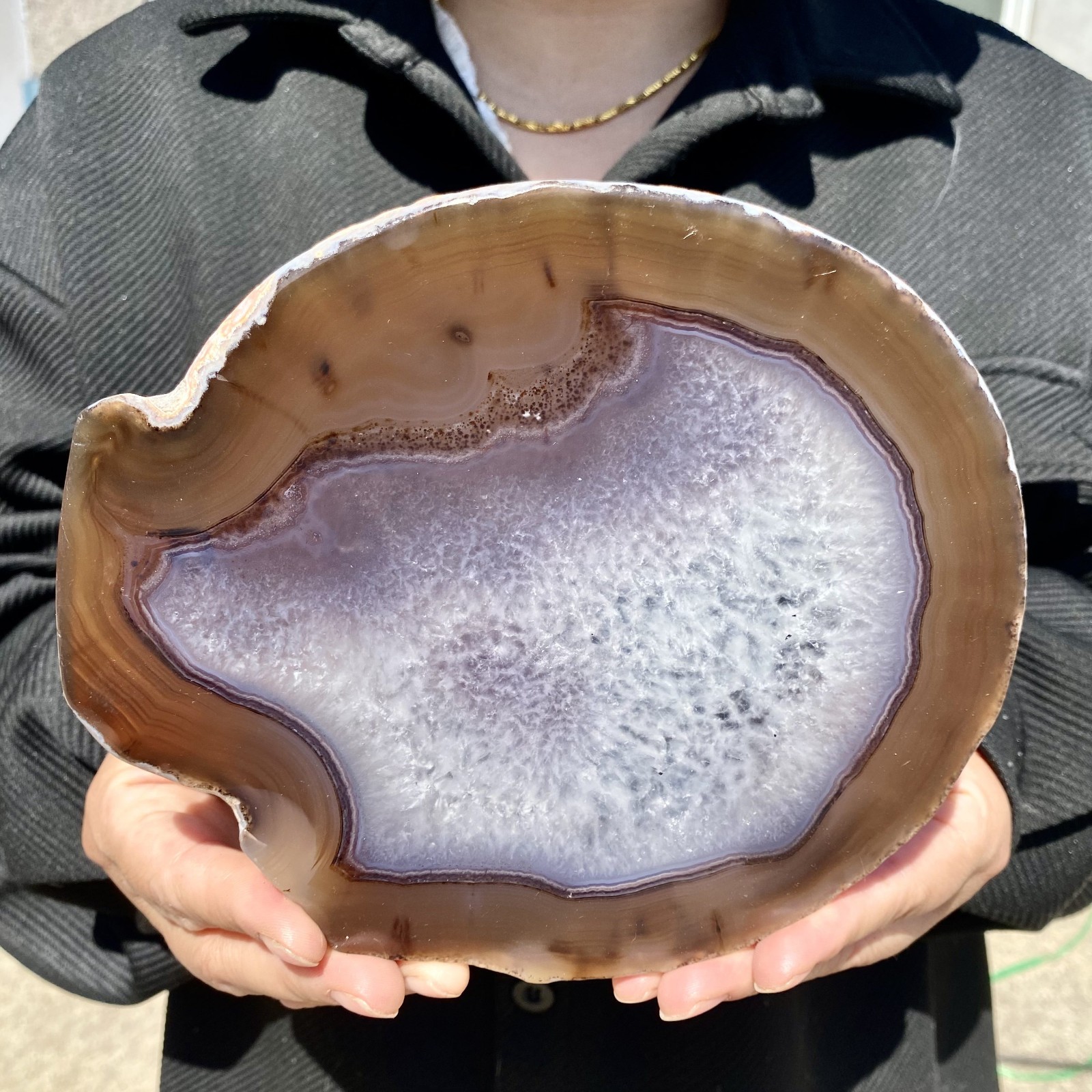 1.7LB Natural Agate Striped Crystal Quartz, Hand-cut Mineral Specimen Healing
