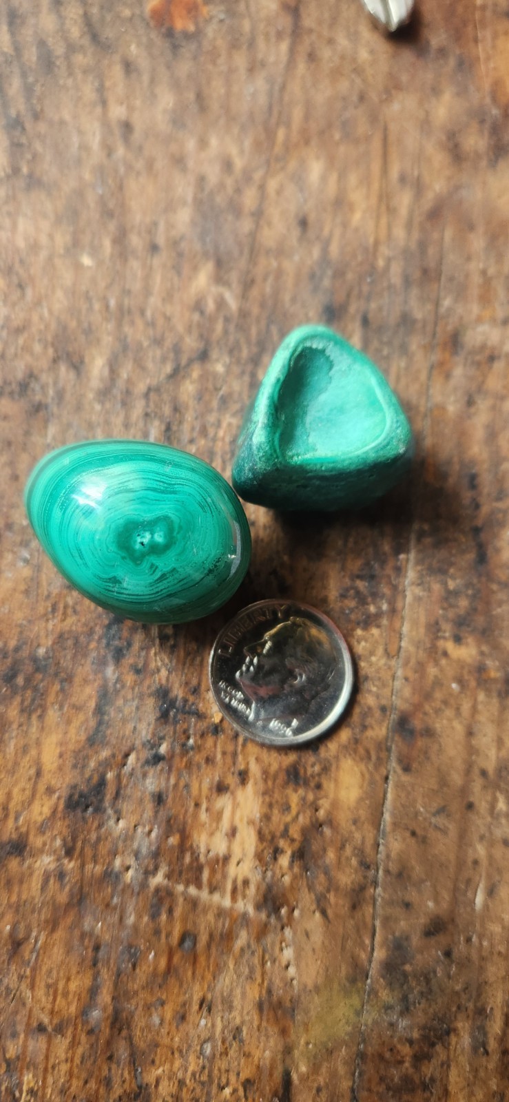 Natural Green MALACHITE Egg Polished and one not egg shaped