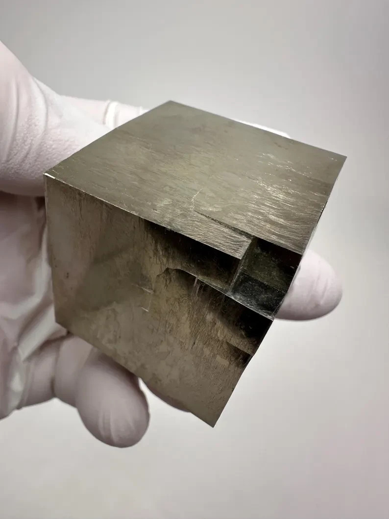 MIRROR SHINE__Beautiful Lusterous 1 5/8” Pyrite Cube__Navajun Mine, Spain