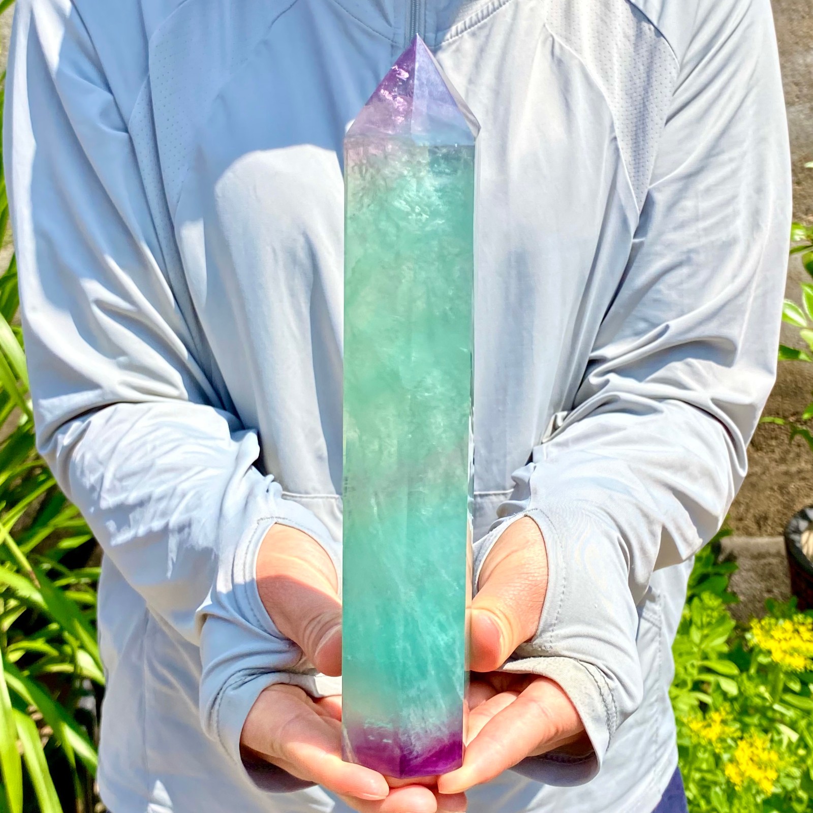 1.84LB Natural Fluorite Crystal Column Magic Wand Obelisk Point Earth Healing