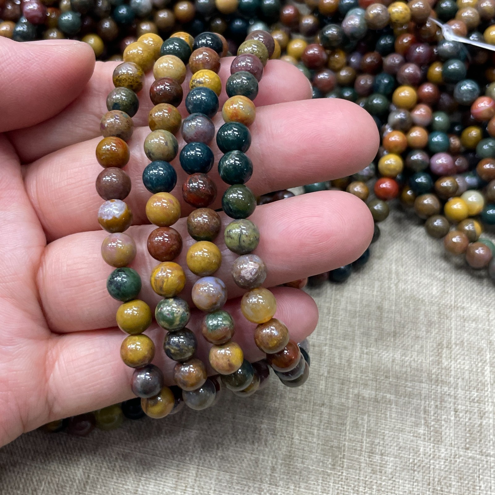 Wholesale 1 Pcs Polychrome Jasper stone ball beads 6mm crystal Stretch Bracelet